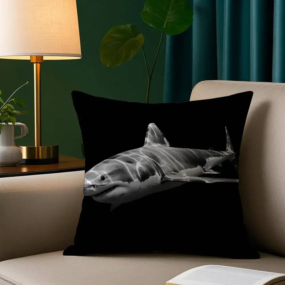 Shark Black Double-sided Printed pillow cover Short plush Suitable living rooms bedrooms sofas throw cushion cover