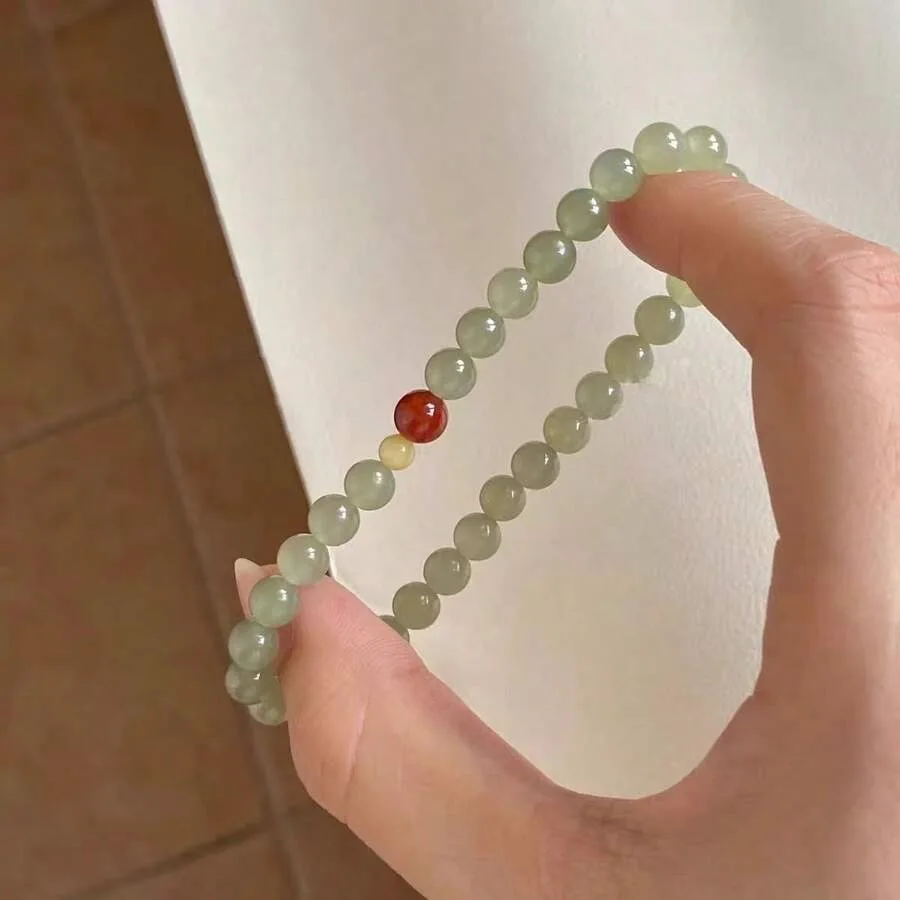 

New Chinese-Style Auspicious Fortune Imitation Hetian Glass Beaded Simple Bracelet, Niche Design Student Bracelet, Friendship B