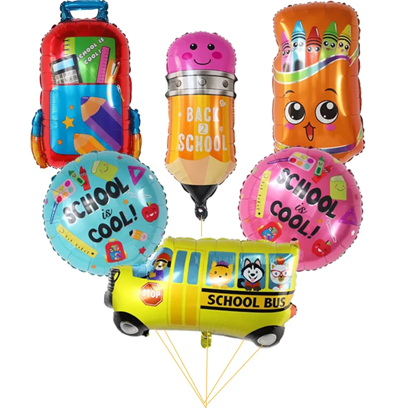 6Pcs Back To School Balloon Set Welcome Back Pencil Eraser Bag Globo School Start To Kindergarten Enrollment Decorations Kid Toy