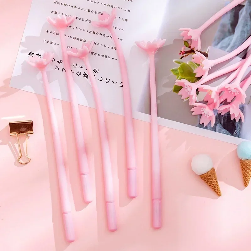 Creative Cute Gel Pen Set Camera Design Cherry Silicone Blossom Flowers Crystal Pink Stationery Office School Supplies Gift