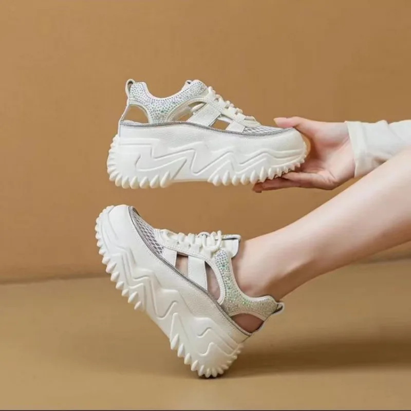 Sandali con plateau Fad per donna Outdoor Comode zeppe traspiranti Scarpe casual da donna Tendenza Sandali in pelle Pu De Mujer