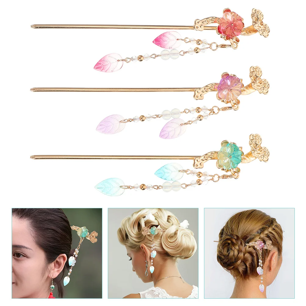 

3pcs Stick Chinese Accessories Retro Tassel Pin For Women Wedding Prom Daily Wear Lightweight Hair Bun Pin Hair Accessories For