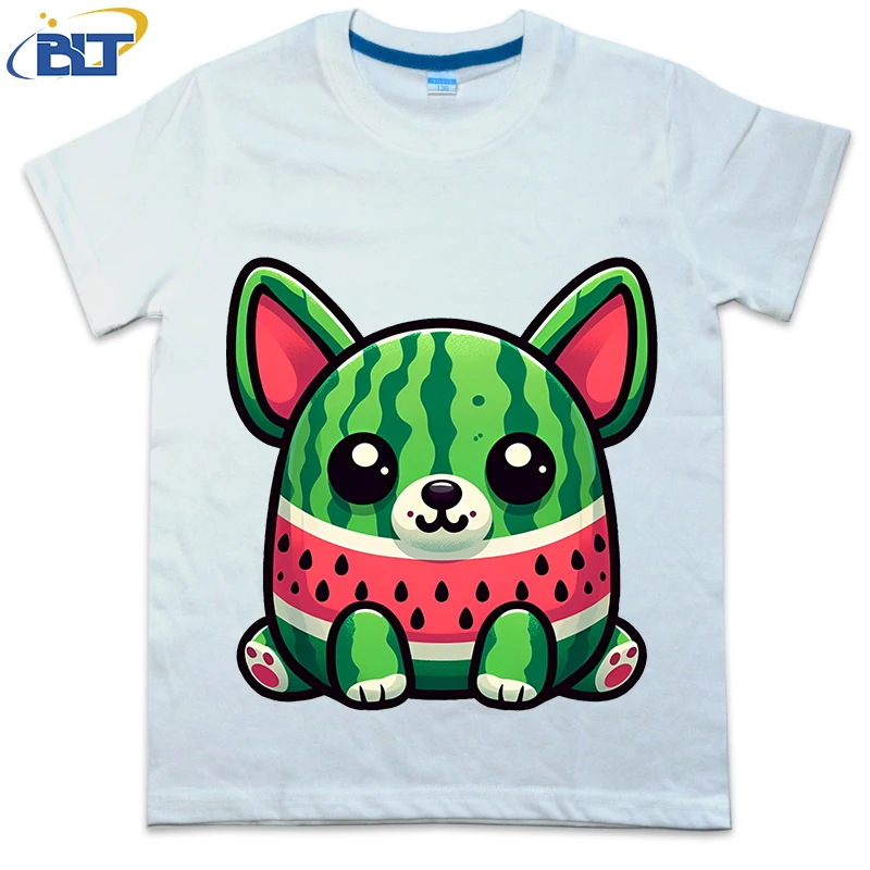 

Puppy Watermelon Cute Dog Printed Kids T-shirt Summer Cotton Short Sleeve Casual Tops Suitable for Boys and Girls