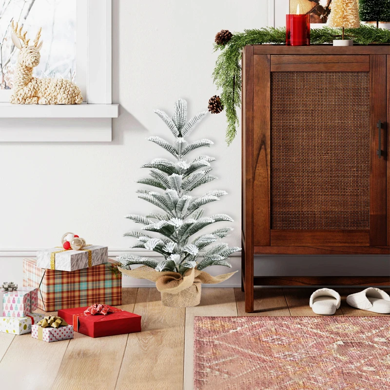 Настольная рождественская елка из флока, 50 см, снежная мини-елка из полиэтилена с 85 наконечниками, основа из цементной мешковины — небольшой зимний праздничный декор для