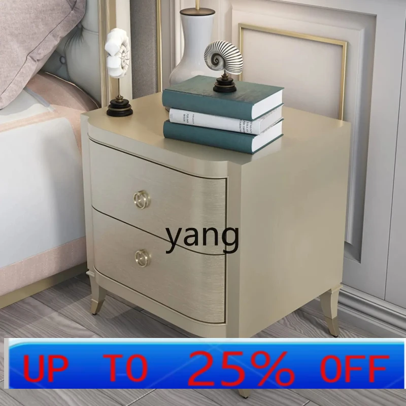 

LTT Bedroom Modern Minimalist Champagne Silver White Elephant Wood Grain Bedside Cabinet Storage Small Cabinet
