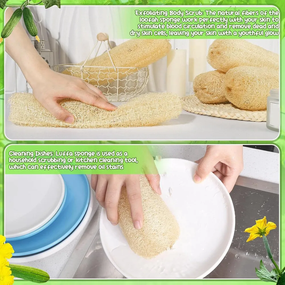 【Berserkk】 Paquet de 6 éponges de Loofah naturelles biodégradables Luffa nettoyage pour la vaisselle de cuisine épurateur corporel pour hommes femmes adultes SPA Be
