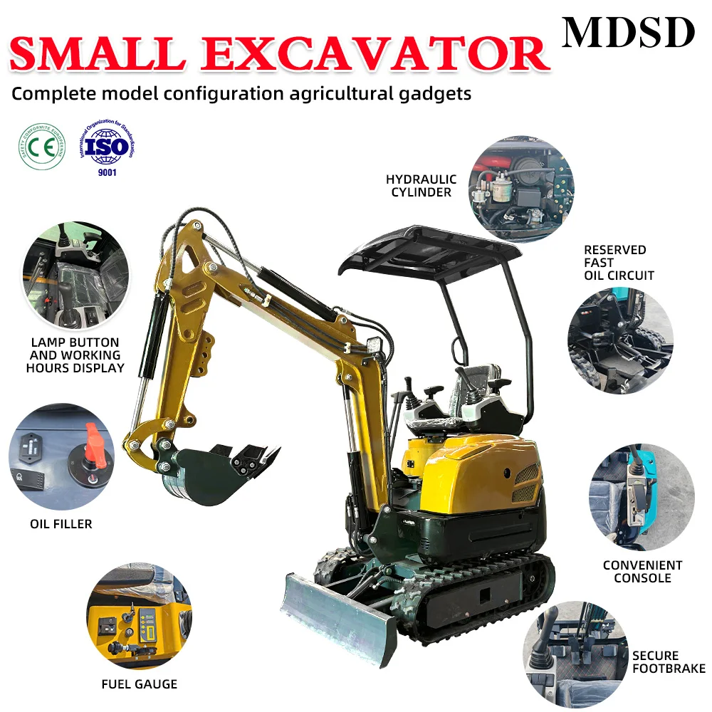 Consegna rapida 1T 1.2T 1.5T 2T Mini escavatore Pista ad alta efficienza Funzionamento facile Piccolo escavatore per uso in cantiere