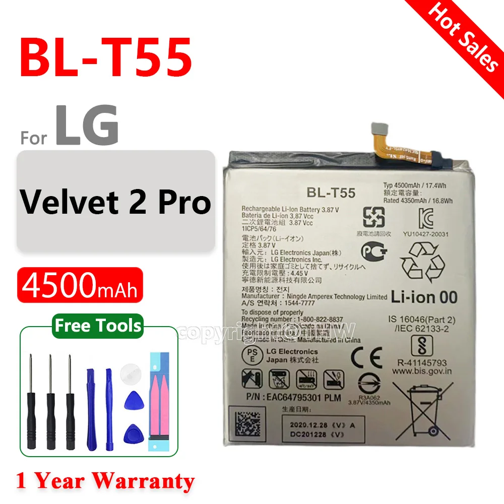 

Genuine BL-T55 Battery 4500mAh For LG Velvet 2 Pro BL T55 Phone High Quality Replacement Mobile Phone Batteries+Free Tools