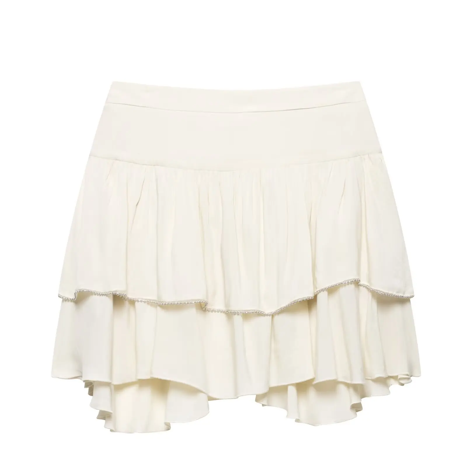 Zevity 2025 New Women Fashion Cascading Ruffles Beading Design Mini Skirt Faldas Mujer Female Chic Side Zipper Vestidos QUN9026