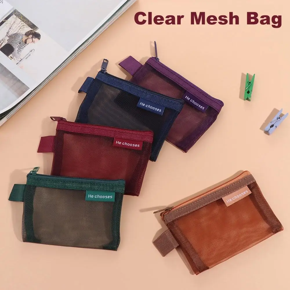 Change Storage Bag Mesh Coin Bags Coin Money Bags Small Item Bag Mini Coin Purse Solid Color Data Cable Storage Bag