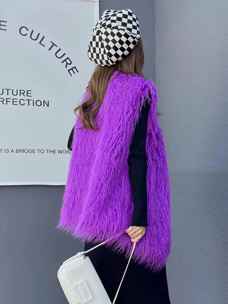ZADORIN 2025 الخريف الشتاء غير النظامية طويلة فو الفراء سترة المرأة الملونة رقيق سترة سترات الفراء ملابس امرأة سترات فام