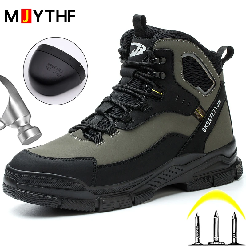 

New Men Work Safety Boots Steel Toe Shoes High Top Indestructible Shoes Anti-smash Anti Puncture Protective Shoes Work Sneakers