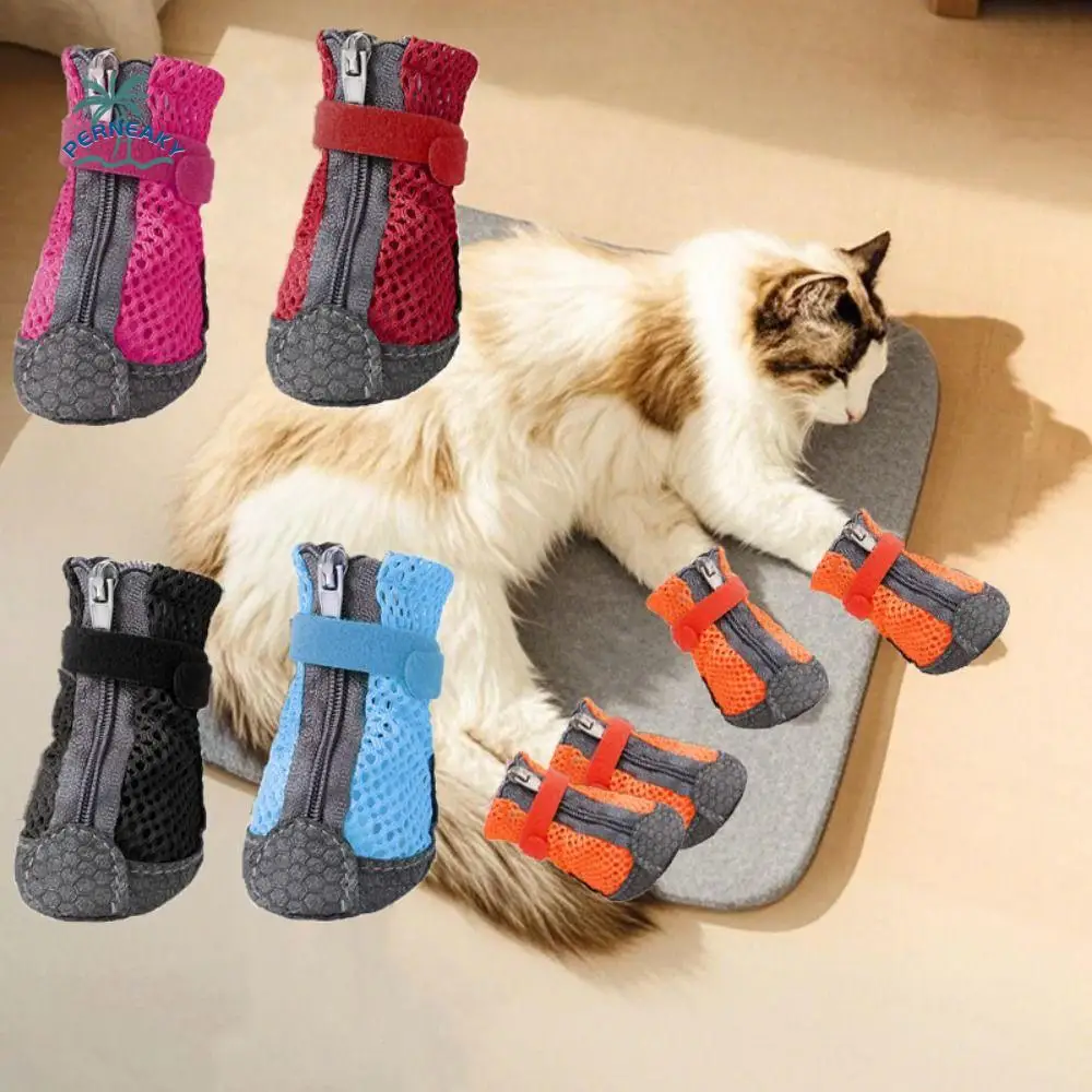 

4Pcs Comfortable Pet Dog Shoes Anti-slip Breathable Dog Mesh Shoes Protective Easy To Clean Dog Footwear for Small Medium Dogs