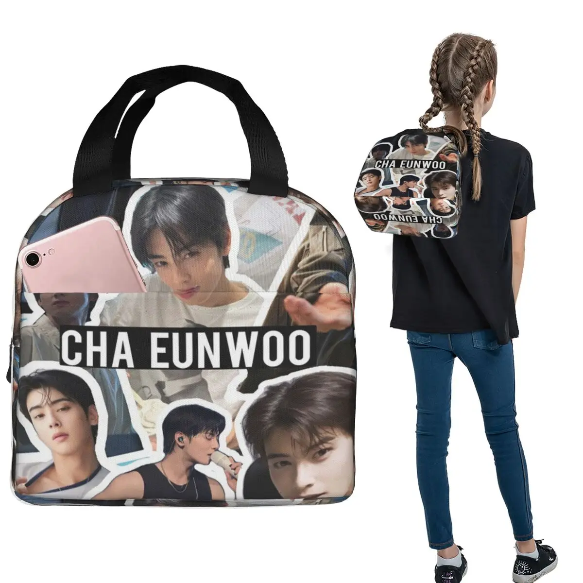 

Cha Eunwoo Astro Cha Eun Woo SingerLunch Bags Insulated Bento Box Lunch Tote Leakproof Cooler Thermal Bag for Woman Kids Travel