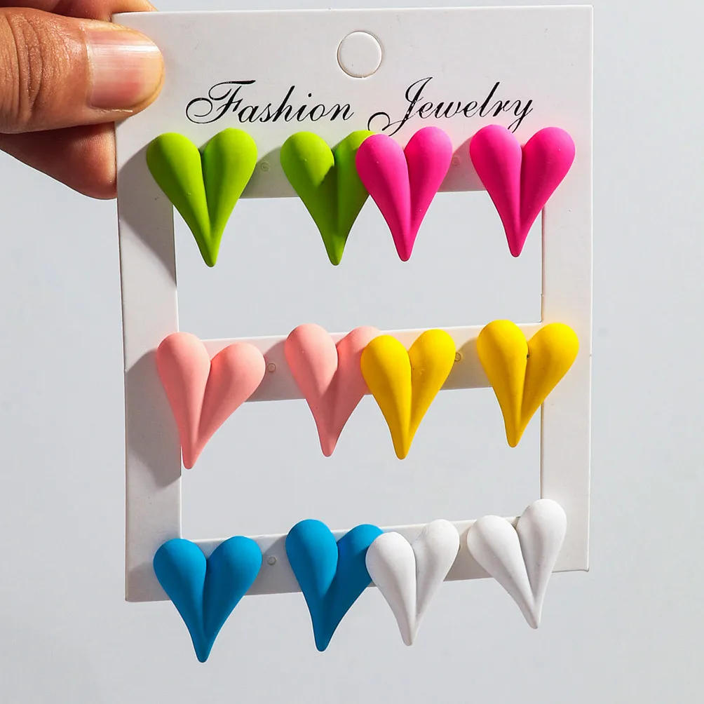 

New 12pcs/set Love Heart Acrylic Stud Earrings for Women Simple Multicolor Wrinkle Peach Statement Earring Korean Jewelry Gifts