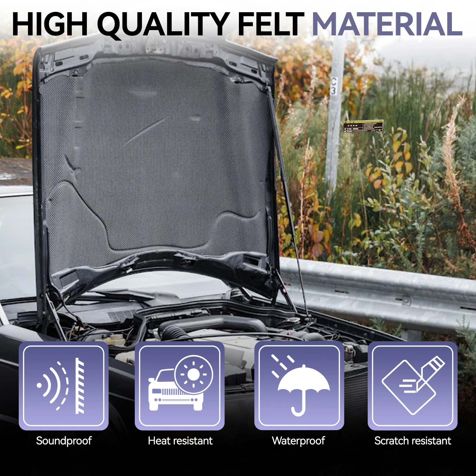 Front Hood Sound Insulation Pad Thermal Heat Black Mat Anti-noise Pad Soundproof Accessories For Mercedes Benz W201