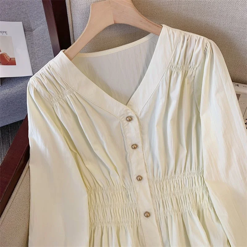 Neue Frauen Frühling Büro Dame Hemd Einfarbig Temperament V-ausschnitt Langarm Shirts Frauen Kleidung Casual Alle-spiel Elegante top