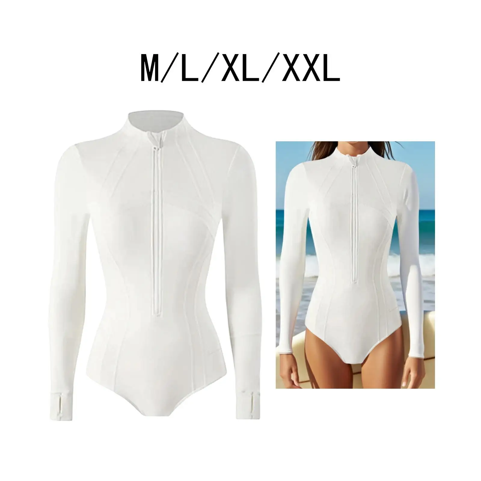 بدلة ركوب الأمواج المحمولة بسحاب أمامي للنساء بأكمام طويلة ملابس سباحة للغطس والغوص والسفر واليوجا والزلج على الماء