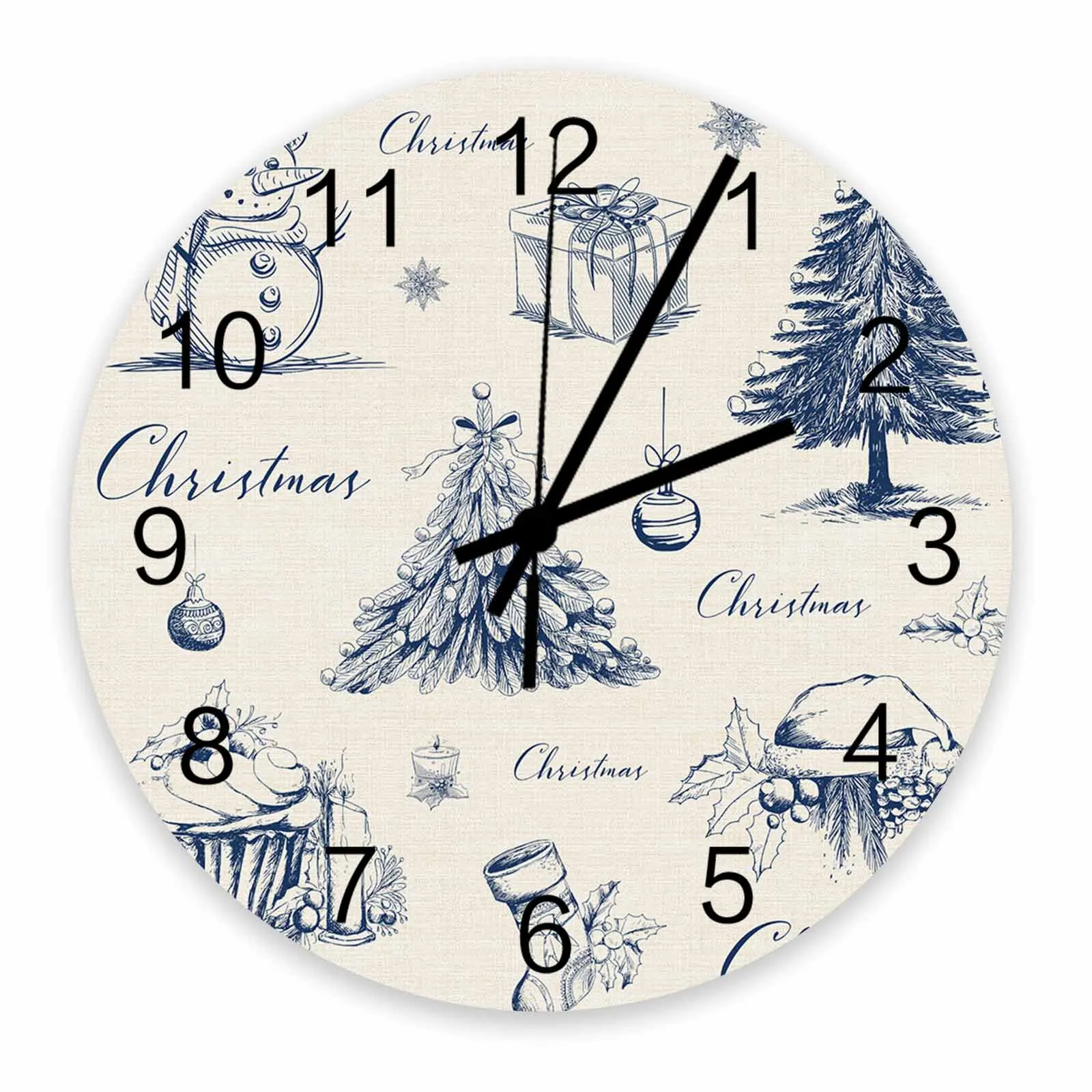 Water Pen Style Snowman Christmas Tree Wall Clock Large Modern Kitchen Dinning Round Wall Clocks Bedroom Silent Hanging Watc