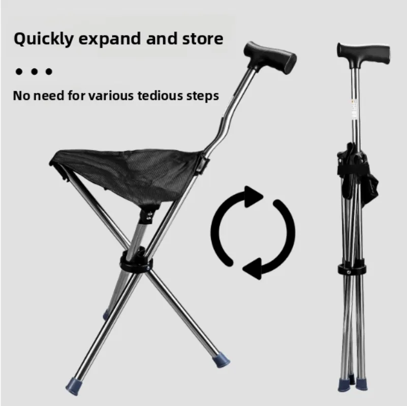 Folding Cane Seat 3 Legs Walking Cane with Triangular Handle Stool High Load Capacity Easy Carry for Elderly Support Cane Stool