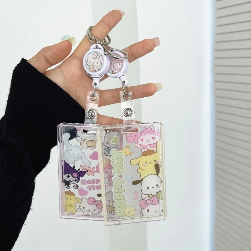 

Sanrio Cute Cartoon Hello Kitty Keychain ID Badge Card Holder Cinnamoroll Melody Kuromi Student ID Credit Campus Card Kids Gifts
