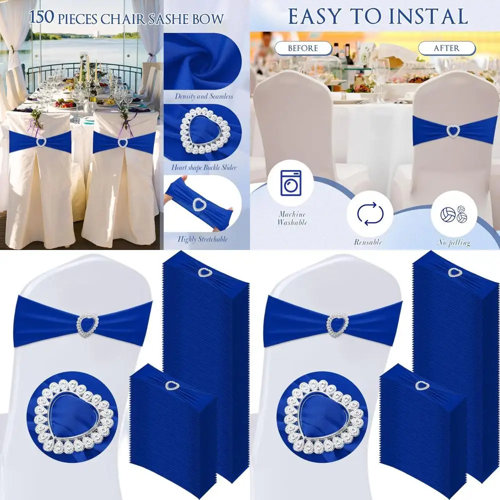 

Пояса для стула из спандекса королевского синего цвета с пряжкой в форме сердца, 150 шт., эластичные резинки для свадеб и мероприятий