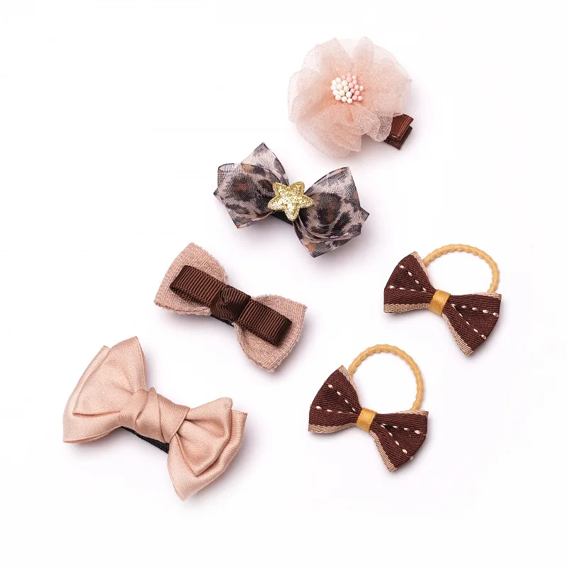 

6pcs/set Baby Fashion Bow clip Kids Girls Boutique Lace Elastic Hair Rubber Bands Accessories For Children Hair Rope Headdress