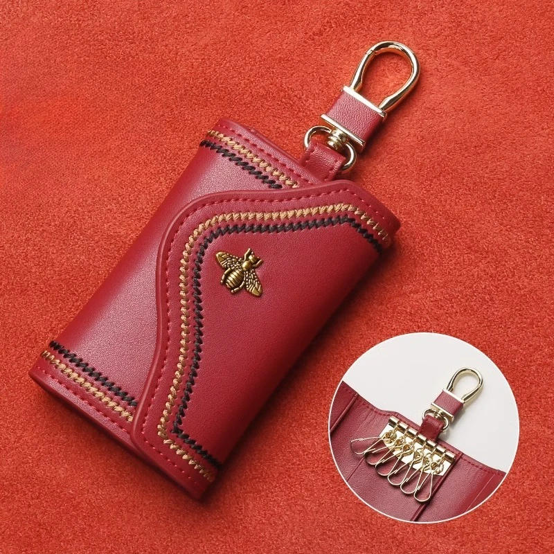 

Leather Keychain Protective Cover Card Bag 2-in-1 Household Mini Compact Storage Bag Accessories