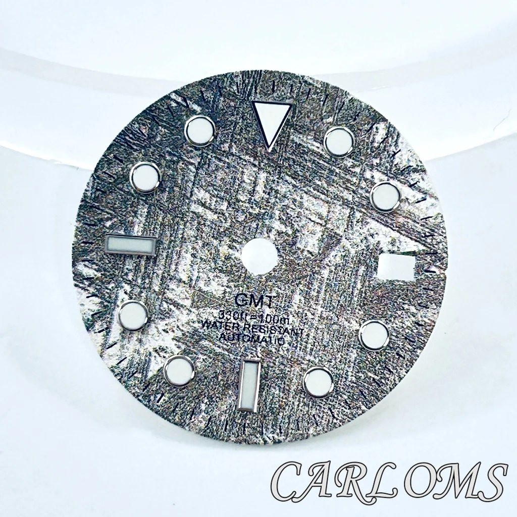 

29mm NH34 NH35 GMT Watch Dial Date 3 and 3.8 Crown Watch Parts Face Meteorite Pattern Green Luminous