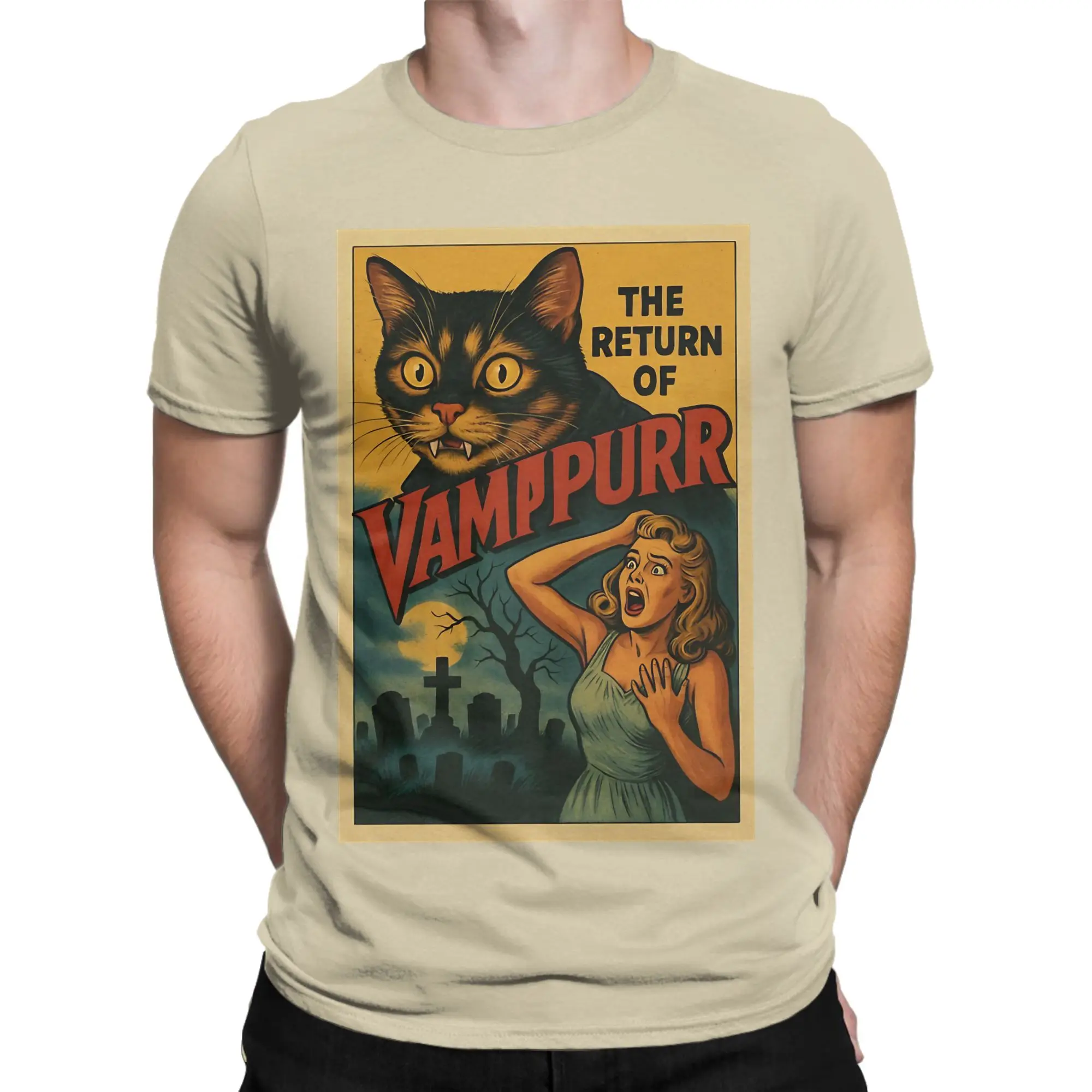 Harajuku T-Shirt Beach The Return Of Vampurr Horror Cat   Hippie T Shirts  100 Cotton Tshirt for Male Short Sleeve Top Tees