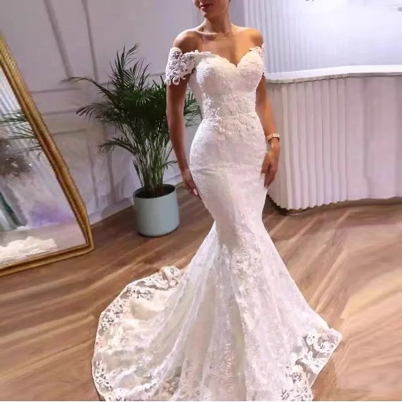 

2025 New Bridal Wedding One Shoulder Bareback Lace Look Thin Simple Tail Tail Tail Tail Wedding Dress