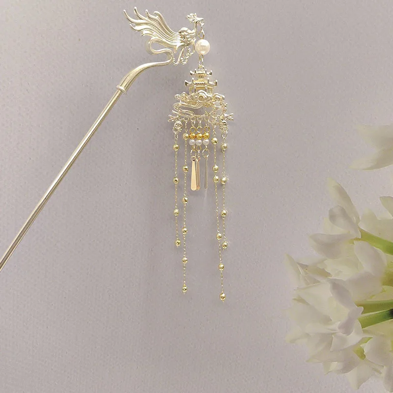 

New Chinese style phoenix seeking phoenix tassel hairpin with ancient style and high-end feel hair accessories for women