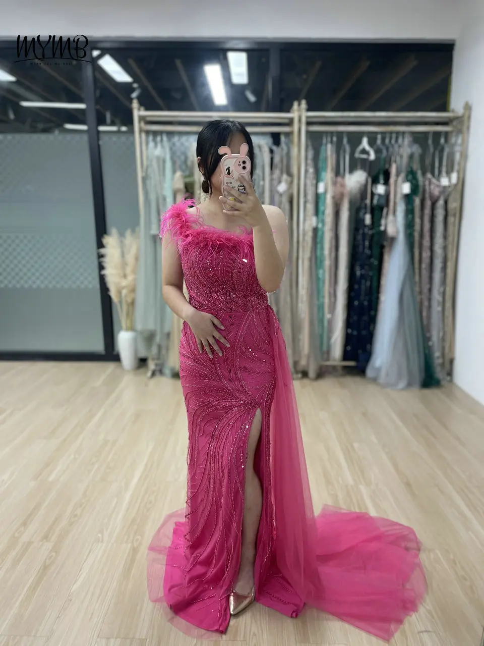 

MYMB Grey Luxury Mermaid High Split Evening Dresses for Formal Occasion Sexy One Shoulder Beaded Feathers Wedding Party Gowns