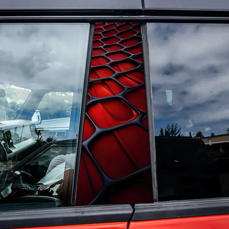 2 sztuki naklejek na słupki B, odblaskowe, czerwone, z fakturą. Folia ochronna, odpowiednia do wszystkich modeli pojazdów