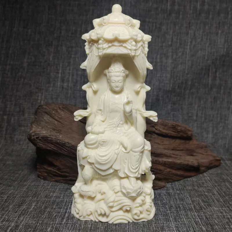 

Ivory Nut Wood Carving Pagoda Guanyin Bodhisattva Ornaments Guanyin Buddha Statue Safe Home Worship Craft Decoration