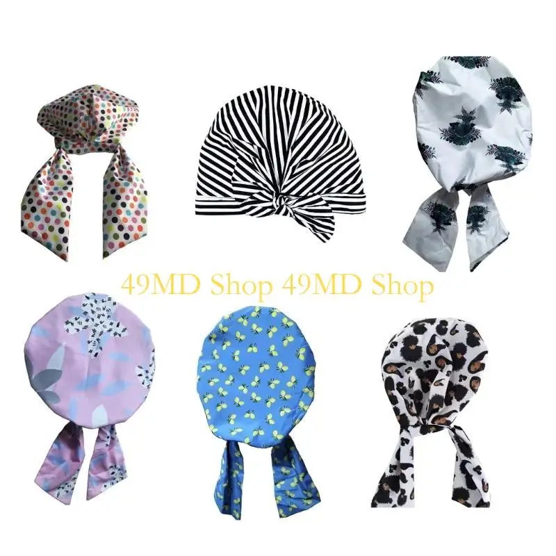 49MD Striped Bathing Caps Nylon Water proof Thick Fashionable Shower Hat for Female Long Hair Protector Shower Headwear