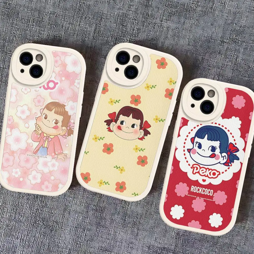Brand P-peko Chan Lovely Girl Phone Case For IPhone 16 15 14 13 12 11 Pro Max Plus Shockproof Leather Cover