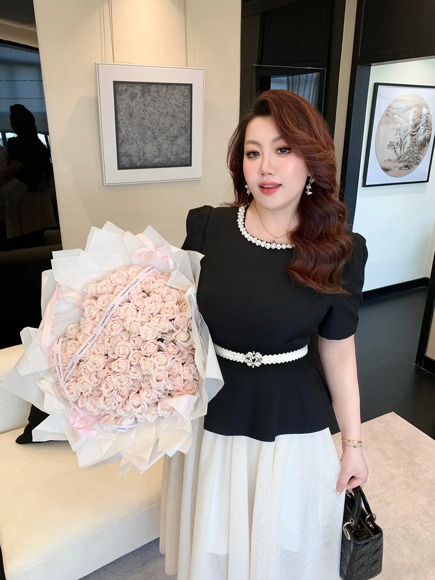 GLEC plus Size Retro Sensation Heavy Embellished Mesh Splice Dress Formal Occasion City Commute French Style Slim Fit A-Line ...