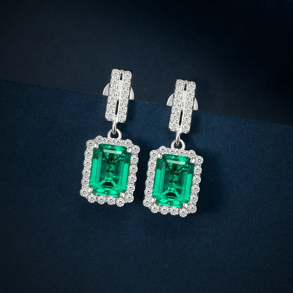 

Rectangular Cultivated Emerald 6 * 8 Simple and Fashionable 1.75ct Surrounded High Grade Earrings Jewelry Earrings for Women