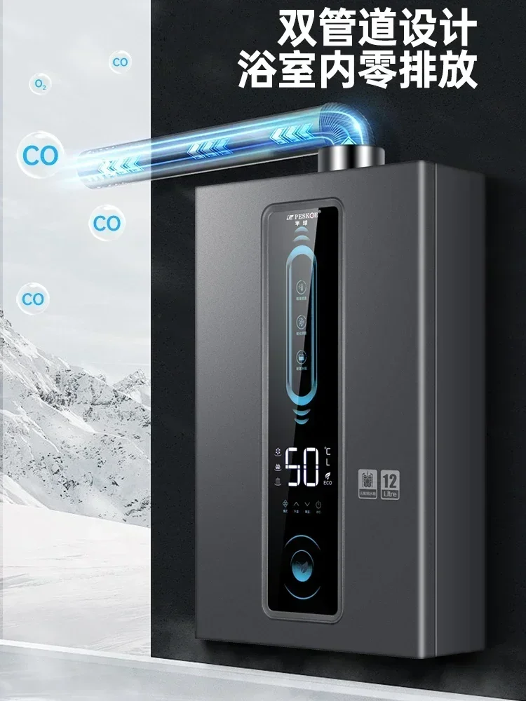 Household Gas Water Heater - 12L, Natural Gas & Electric, Constant Temp, Forced Exhaust, Balanced,  Reliable & Efficient