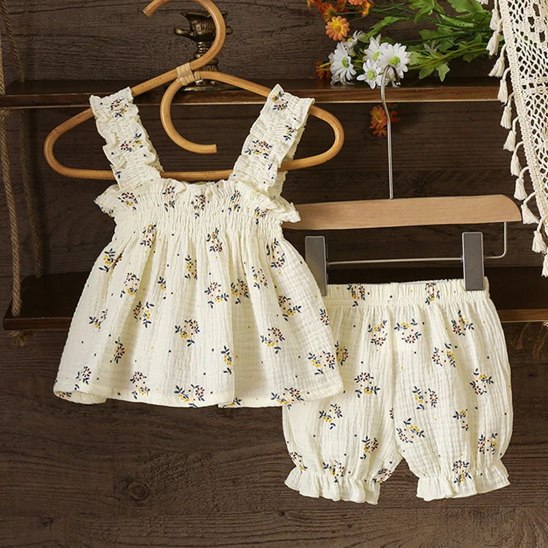 Kleinkind Strap Mädchen Anzüge Baby Kleidung Sets Sommer Baumwolle Druck Baby Tops T und Shorts Baumwolle Infant Trainingsanzug Neugeborenen Sets
