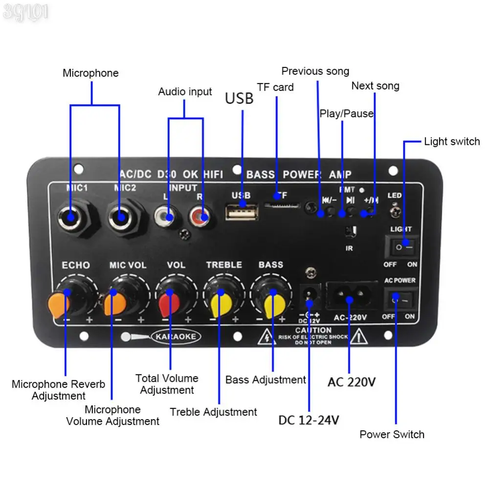 12V 220V Digital Bluetooth-Compatible Stereo Amplifier Board Wireless Radio Module Subwoofer TF USB Karaoke Amplifier