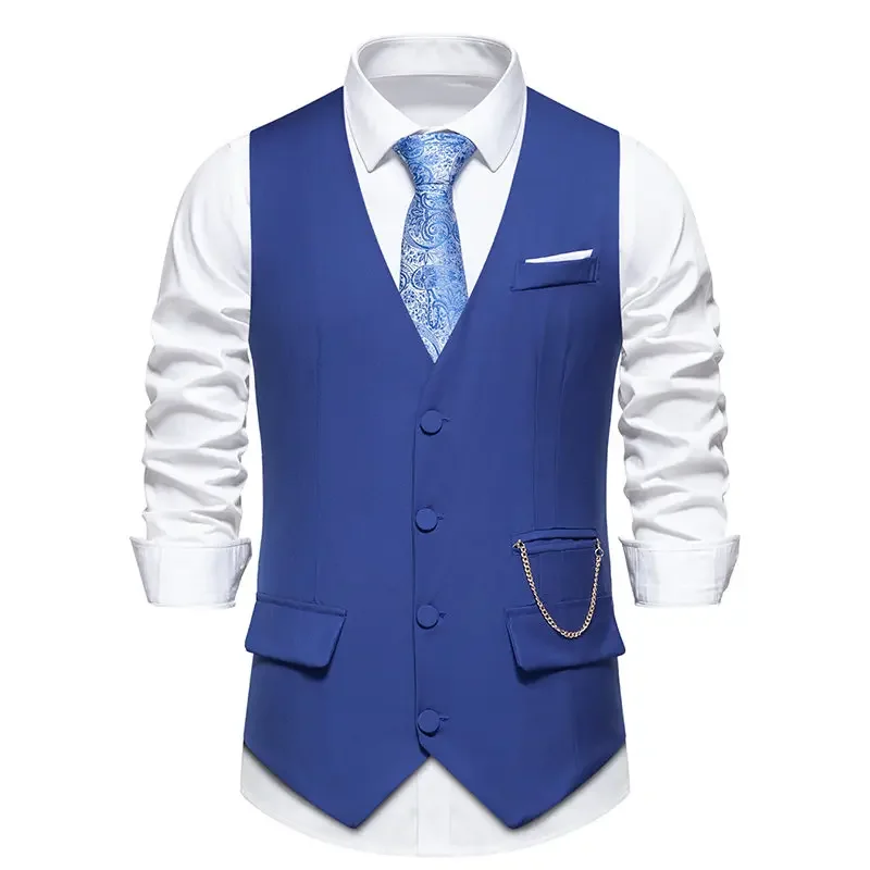 

2024 Men's Solid Color Versatile Wedding Vest V-neck Formal Social Gentleman Trend Minimalist Party Vest