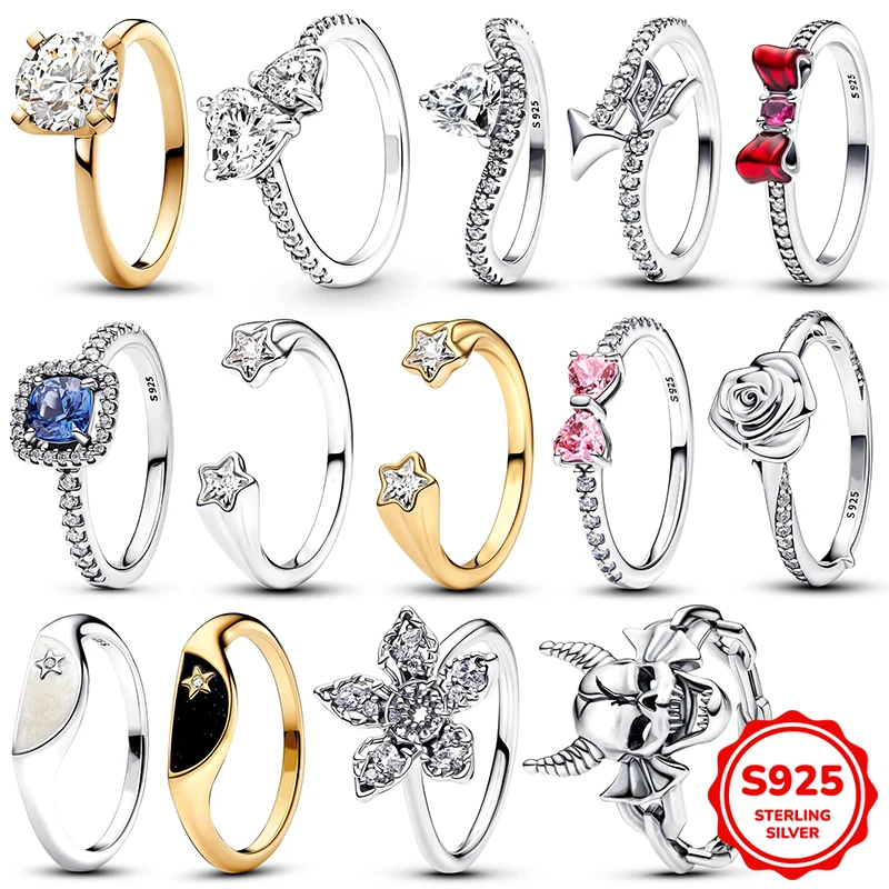 Pandora Anillos abiertos De estrellas fugaz, Plata De Ley 925 para joyería De lujo para mujer, Pandora Plata De Ley 925, anillo De flor rosa, regalos para fiestas y festivales