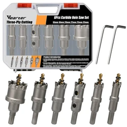 Vearter 6Pcs/Set 16-35mm TCT Carbide Tipped Hole Saw Cutter Kit For Metal Iron Stainless Steel Aluminum Alloy Wood PVC