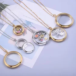 1Pc Stainless Steel Simple Round Floating Memory Locket Pendant Necklaces DIY Glass Living Ashes Holder Relicario Collar Jewelry