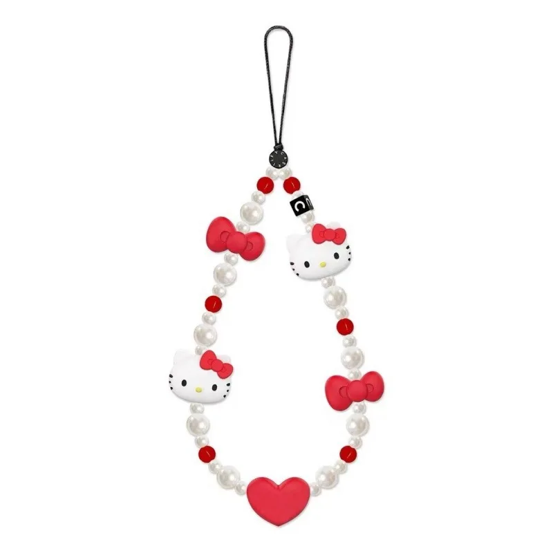 Cartoon Hello Kitty Phone Chain Cute Sanrio Girl Heart Bead String Phone Case Hanging Rope Keychain kawaii pendent Holiday Gifts