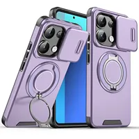 Shockproof Magnetic Case for Xiaomi 14T Pro 5G Slide Camera Lens Metal Ring Stand Protect Cover for Redmi13 Poco X6 Pro M6 Case