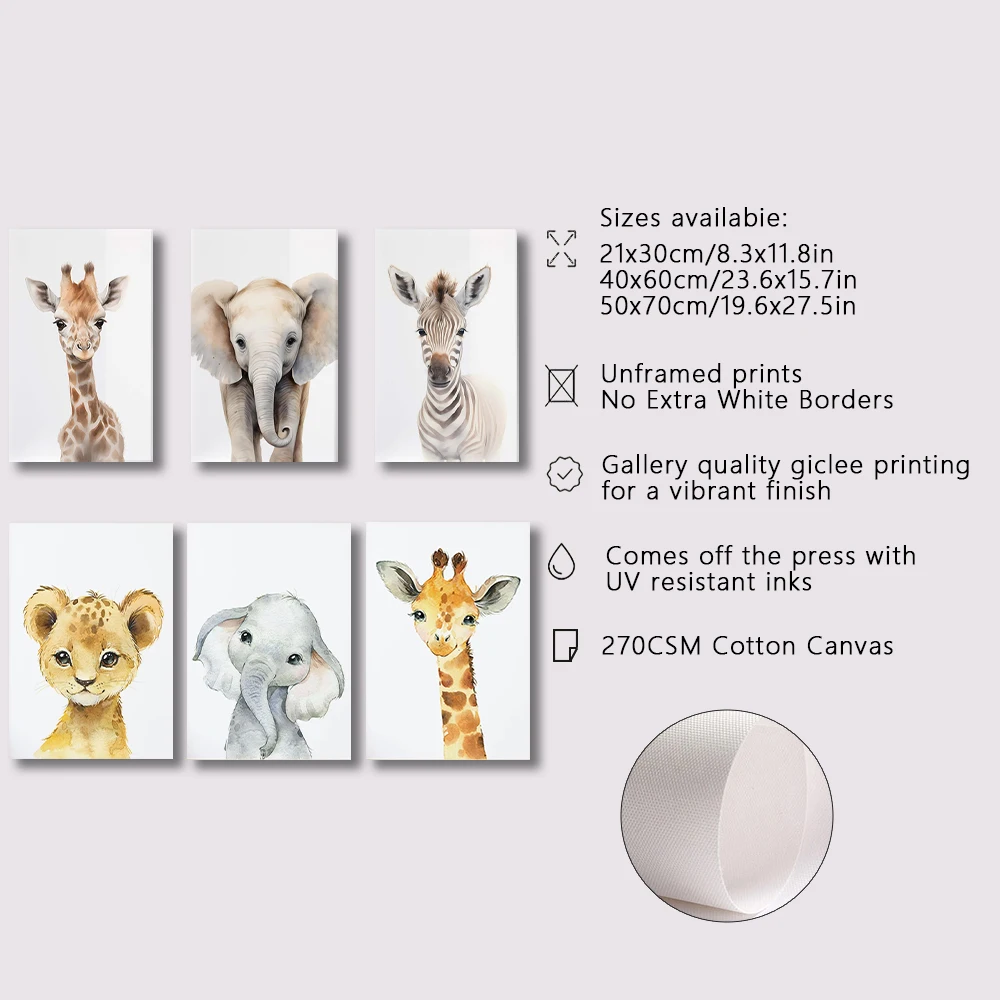 Safari Nursery Decor Set of 3 Poster Jungle Animal Nursery Wall Art Prints Baby Animal Prints Children\'s Room Bedroom Decoration
