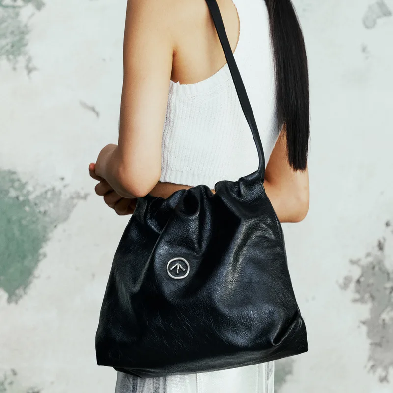 GROTTO Fashion 2025 New Luxury Genuine Leather Garbage Bag Small Casual Single Shoulder Crossbody Soft Bag Classic Lightweight